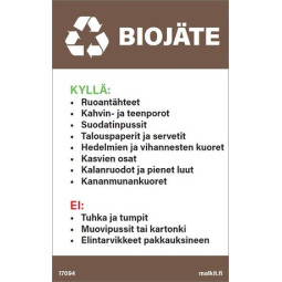 Jätelajitteluastian kansitarra Biojäte 120 x 190 mm