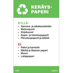 Jätelajitteluastian kansitarra Keräyspaperi 120 x 190 mm