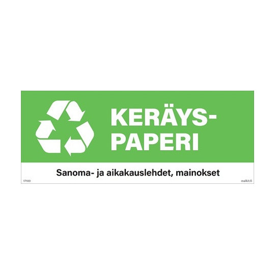 Jätelajitteluastian kylkitarra Keräyspaperi 400 x 160 mm