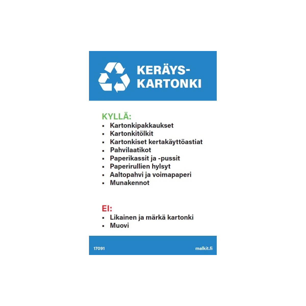 Jätelajitteluastian kansitarra Keräyskartonki